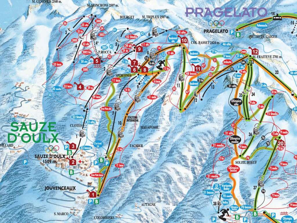 Mountain Ski Transfer from Turin airport TRN to Vialattea Sauze d'Oulx Map